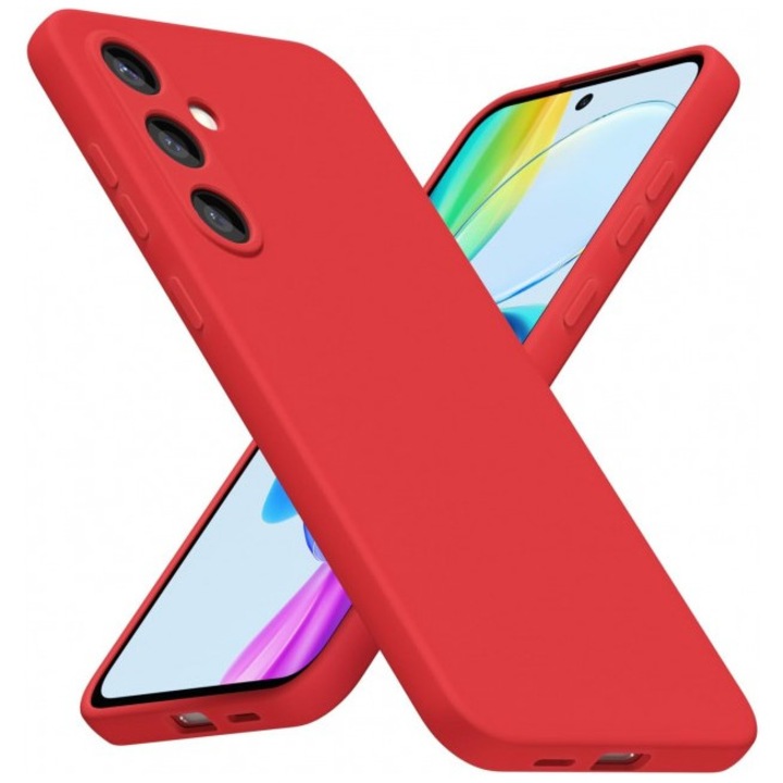 Husa Spate Upzz® No Logo Pentru Samsung Galaxy S25 FE, Protectie La Camere, Alcantara La Interior, Rosu