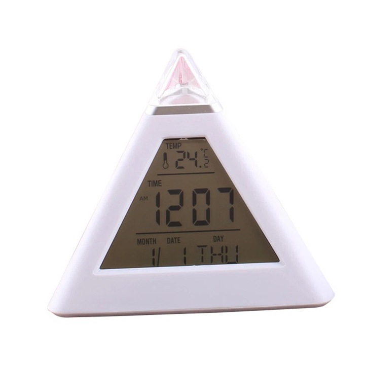 Ceas decorativ cu LED colorat, simuleaza rasaritul, sunete naturale, multicolor