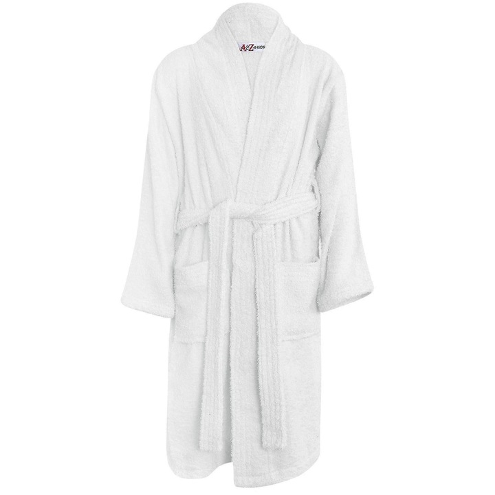 Halat de baie cu gluga pentru copii, 100% bumbac, alb, 13 ani, set prosoape