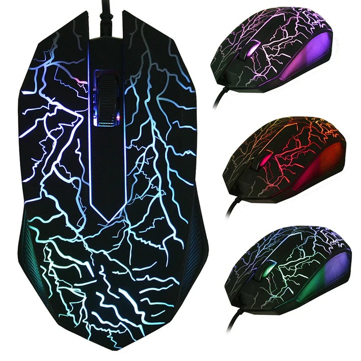 USB геймърска мишка с кабел, 2400 DPI, LED осветление, ергономична, за PC, лаптоп, MacBook
