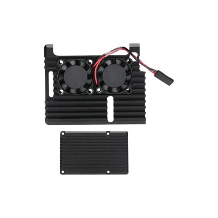 Черна алуминиева кутия за Raspberry Pi 4 Model B, двойно охлаждане