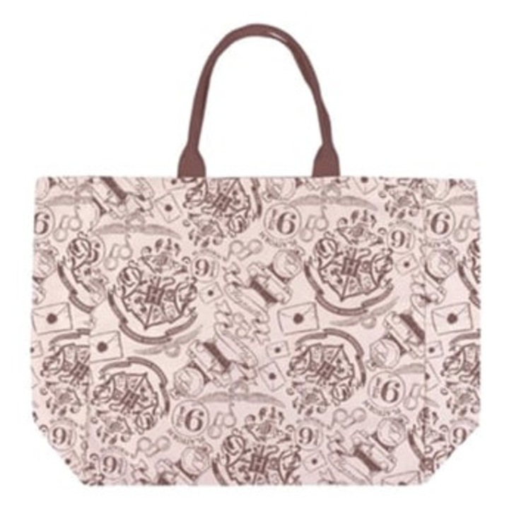 Harry Potter Roxfort női táska, pamut fogantyúk, bézs