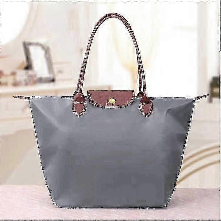 Geanta de umar pentru femei, model Oxford, foldabila, impermeabila, gri deschis, 44x30x18cm