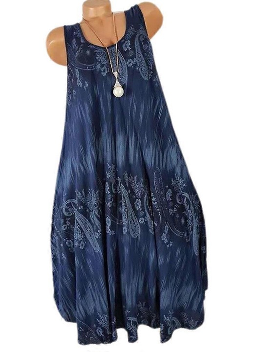 Rochie Femei Florala Fara Maneci, Bleumarin