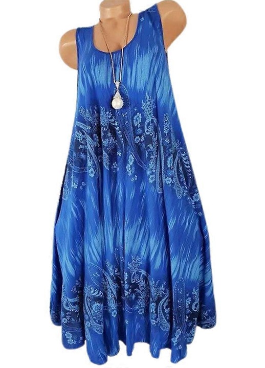 Rochie Femei Florala Fara Maneci Volane Albastru Regal, Larga, 3XL INTL