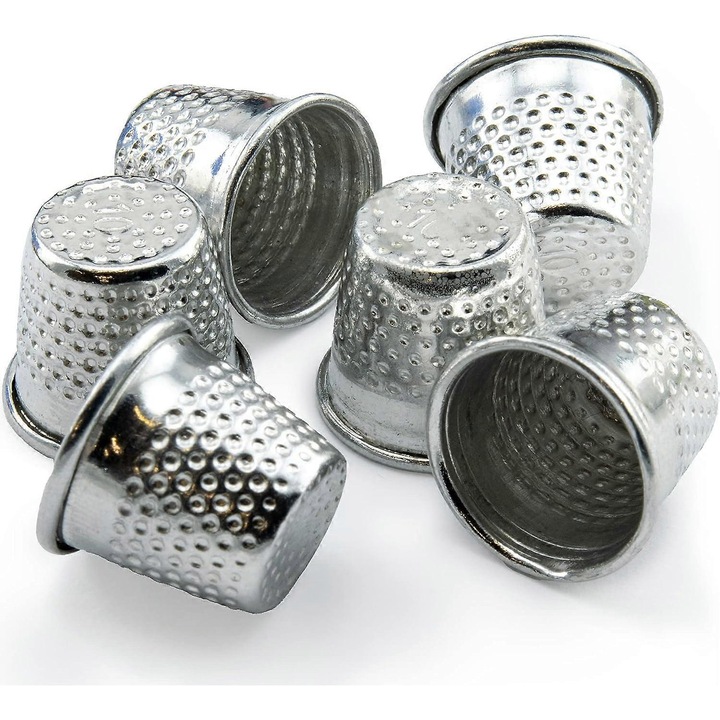 Set 15 thimble metal, protector de deget, dimensiune 19x16mm, argintiu