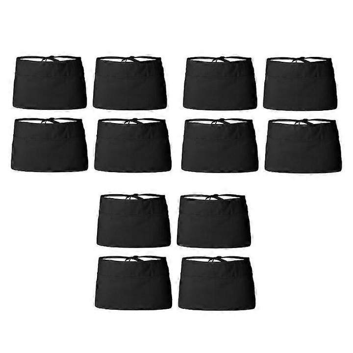 Set 12 sorturi negre pentru chelneri, din poliester, cu buzunar mare, usor de spalat