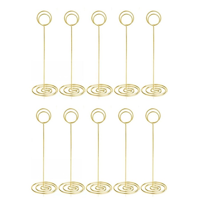 Suporturi pentru carduri de masa, set de 10, 22cm inaltime, design simplu, metal, aurii
