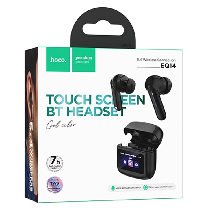 Vezeték nélküli fülhallgató Hoco (EQ14), Ear Buds, BT 5.4, 500mAh, Multi Touch, Fekete