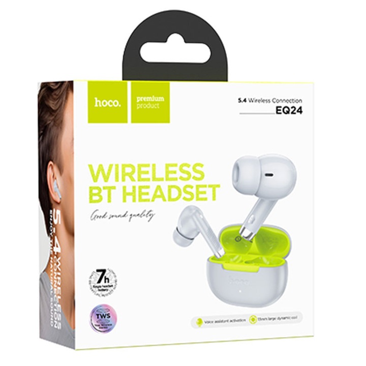 Casti Wireless Hoco (EQ24), Fülhallgató, BT 5.4, 40/320mAh, Tó/SZÜRKE