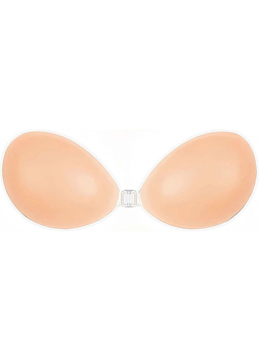 Láthatatlan szilikon push-up melltartó, bézs, pánt nélküli, újrahasználható, kapoccsal, Egy méret INTL
