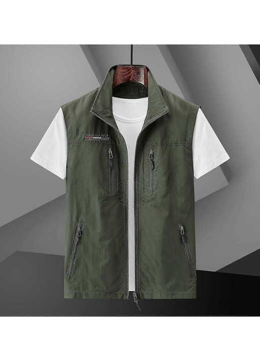 Férfi szárító mellény, katonai zöld, vékony, zsebekkel, 3XL INTL