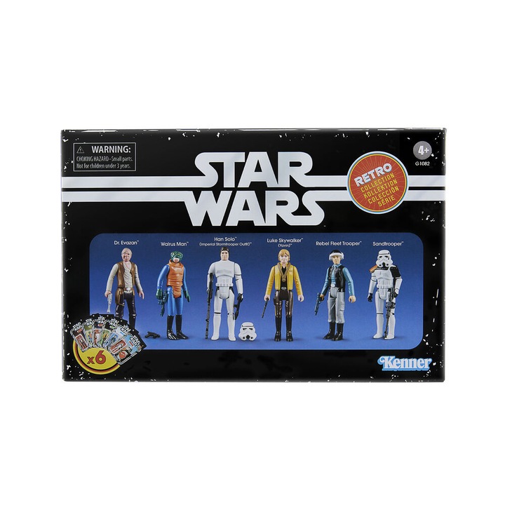 Set figurine Star Wars, Hasbro, 6 figuri, 9,5cm, Dr. Evazan, Walrus Man, Han Solo, Luke Skywalker, Rebel Fleet trooper, Sandtrooper