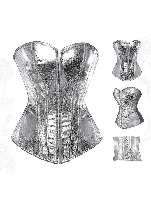 Gótikus ezüst Steampunk fűző, cipzárral, vintage