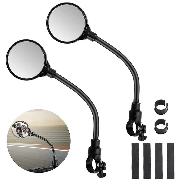 Огледала за велосипед, комплект 2 броя, 360° регулируеми, черни, 82мм