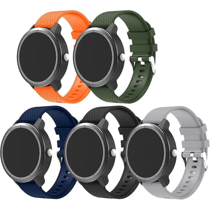 Bratara pentru ceas inteligent 20mm, set de 7, silicon, pentru Garmin Vivoactive 3, Venu, Forerunner 645, Samsung Galaxy Watch 3, multicolor