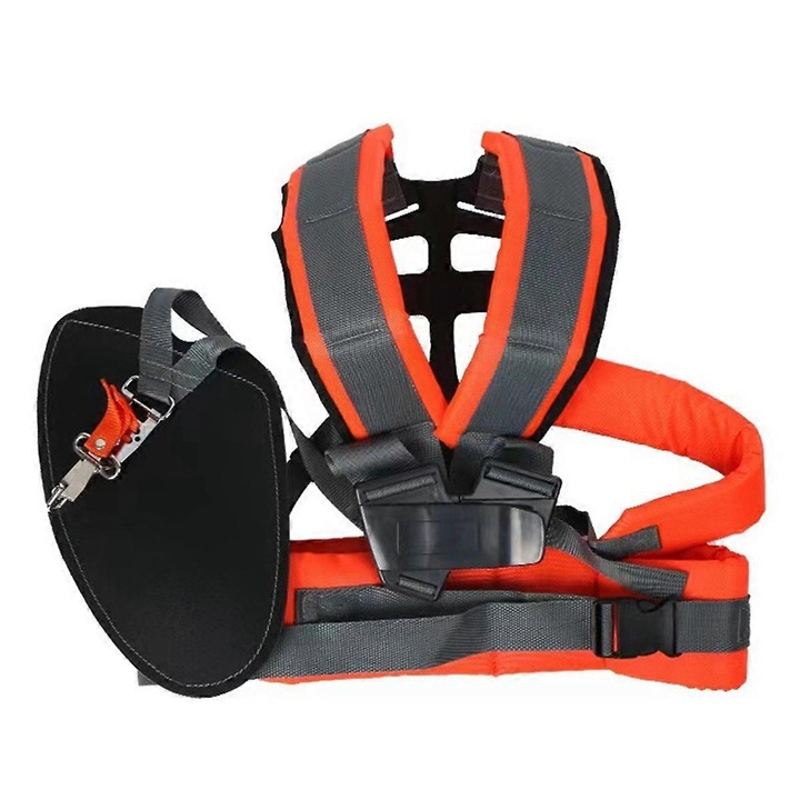 Curea de umar pentru trimmer, ajustabila, cu perne groase, gri, set cu maner pentru cositoare