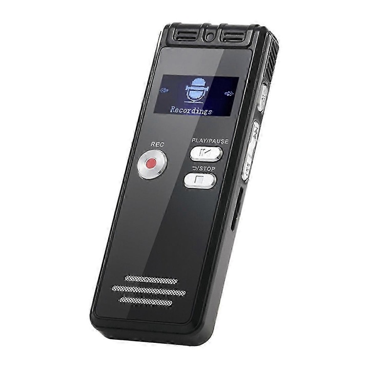 Digitális diktafon, 64GB, 1536kbps HD felvétel, fekete, beépített mikrofonnal és hangszóróval