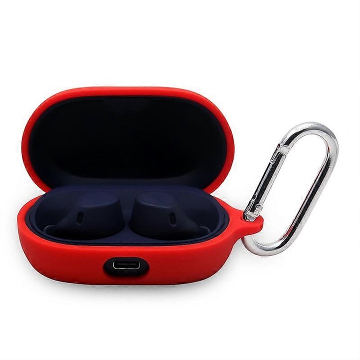 Husa de protectie pentru Jabra Elite 7 Active/7 Pro, silicon moale, albastra, 82x42x30mm, set inclusiv carabina anti-pierdere