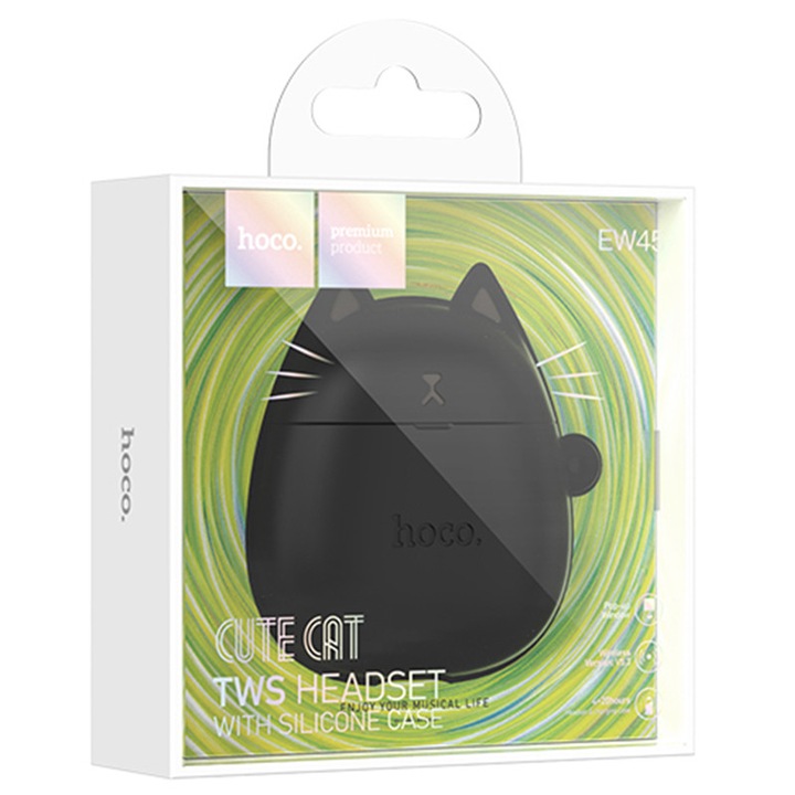 Vezeték nélküli fülhallgató Hoco (EW45), fülhallgató, BT 5.3, 200mAh, + CatCase tok, Magic/FEKETE