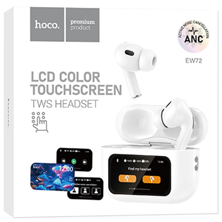 Casti Wireless Hoco (EW72), Casti Wireless, Ear Buds, cu ecran LED, BT 5.4, ANC, 360mAh, Fehér