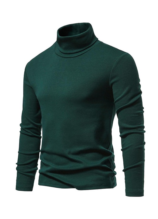 Férfi pulóver, magas gallér, vékony, poliészter, Zöld