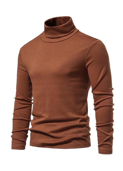 Férfi pulóver, magas gallér, vékony, poliészter, Barna