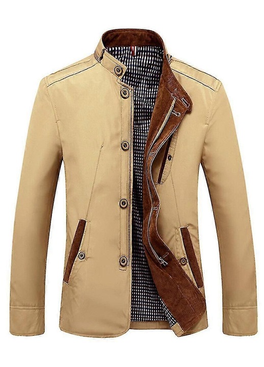 Geaca barbati, model bomber, bej, din bumbac, design elegant