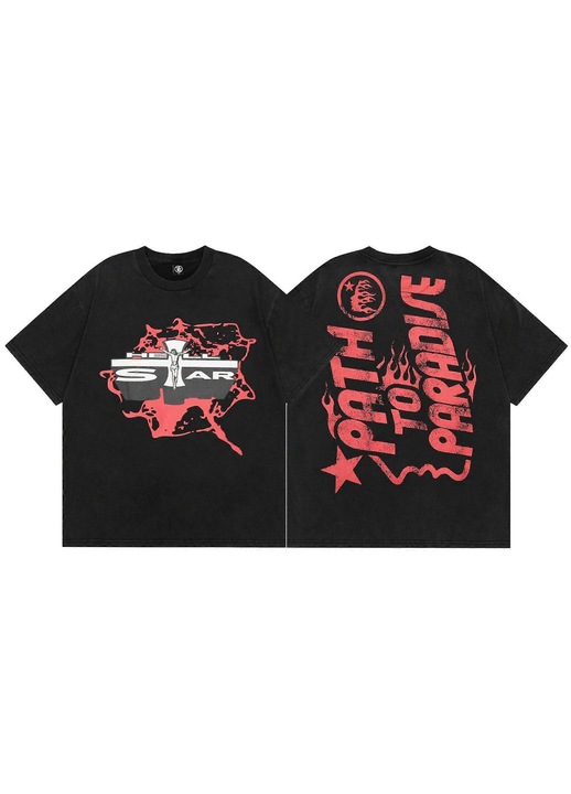 Férfi póló, fekete, pamut Hellstar mintával