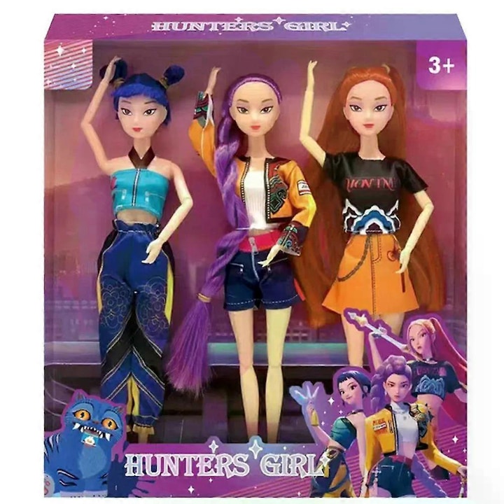 Set 3 papusi din vinil, 2026, jucarii pentru fete, diverse instrumente muzicale, cu cutie