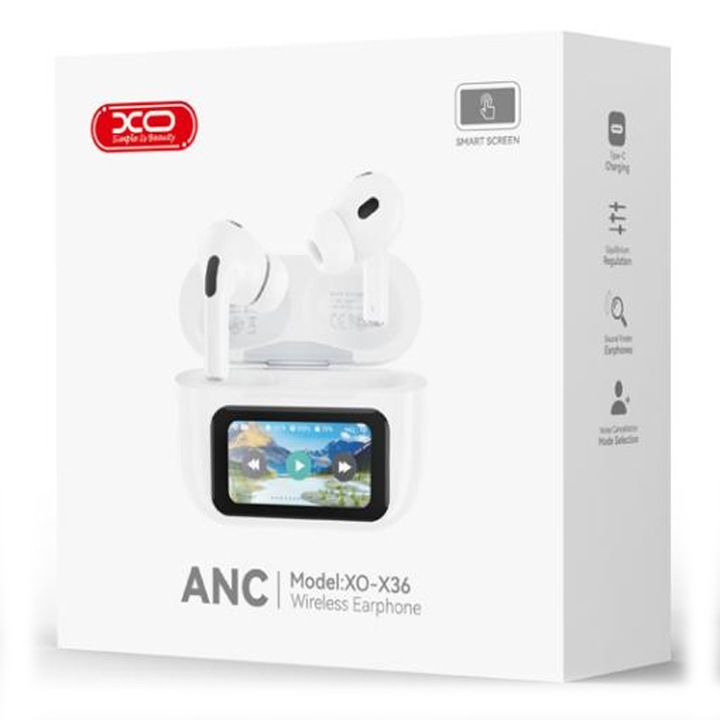Casti Wireless XO (X36), fülhallgató, BT 5.4, 300mAh, LCD Smart, FEHÉR