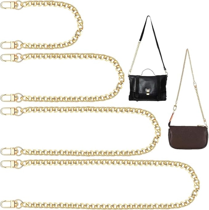 Set de 4 lanturi pentru geanta, lant pentru geanta, lant auriu pentru geanta cu catarame 40 cm, 60 cm, 100 cm, 120 cm, curea plata, pentru geanta de mana, geanta crossbody, poseta aurie