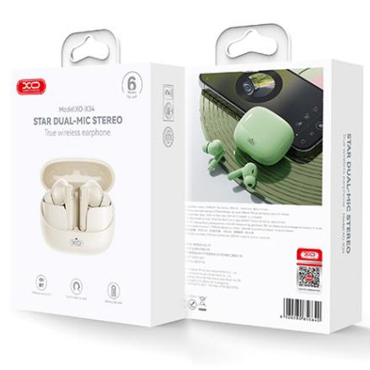 Vezeték nélküli fülhallgató XO (X34), Ear Buds, BT 5.3, 300mAh, BEIGE