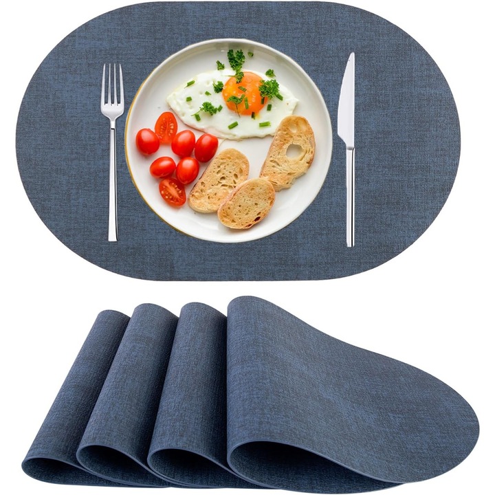 Set de 4 servete din piele PU, rezistente la caldura, antiderapante, 43x30cm, bleumarin