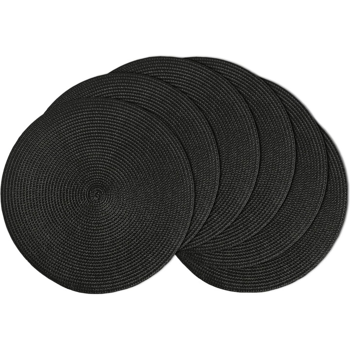Set de 6 suporturi de masa rotunde negre, 36.5cm, lavabile, rezistente la caldura