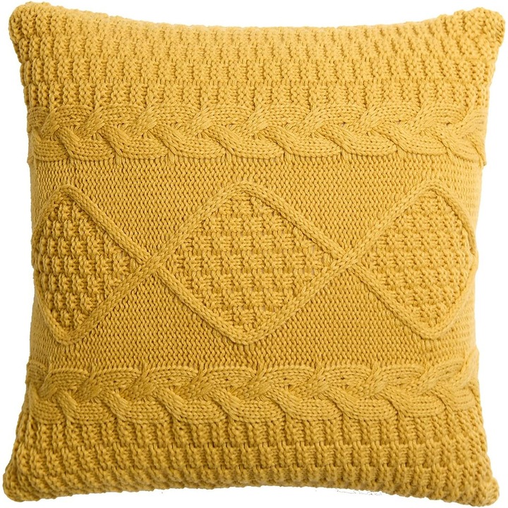 Fata de perna, model retro tricotat, culoare galbena, 45x45cm, set 1 bucata