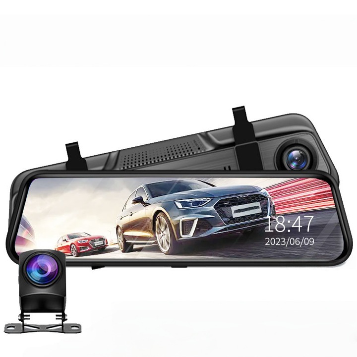 Camera auto DVR cu doua lentile, 10 inch, 1080P, inregistrare video, vedere larga