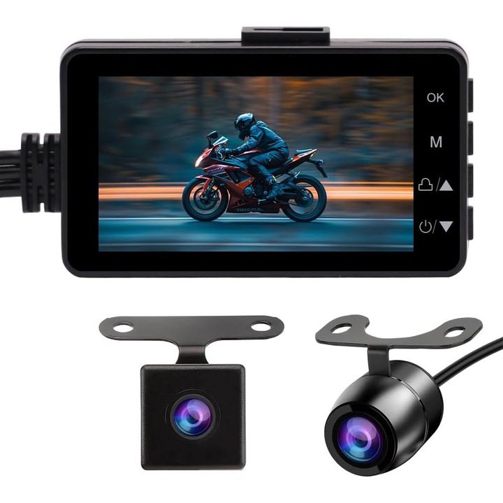 Autós DVR kamera, 3 hüvelykes LCD, 720P és 480P, dupla kamerás szett motorkerékpárhoz, videofelvétel, 32G memóriakártyával, fekete