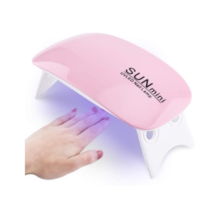 Lampa UV pentru unghii, 6W, roz, aparat portabil pentru manichiura-pedichiura
