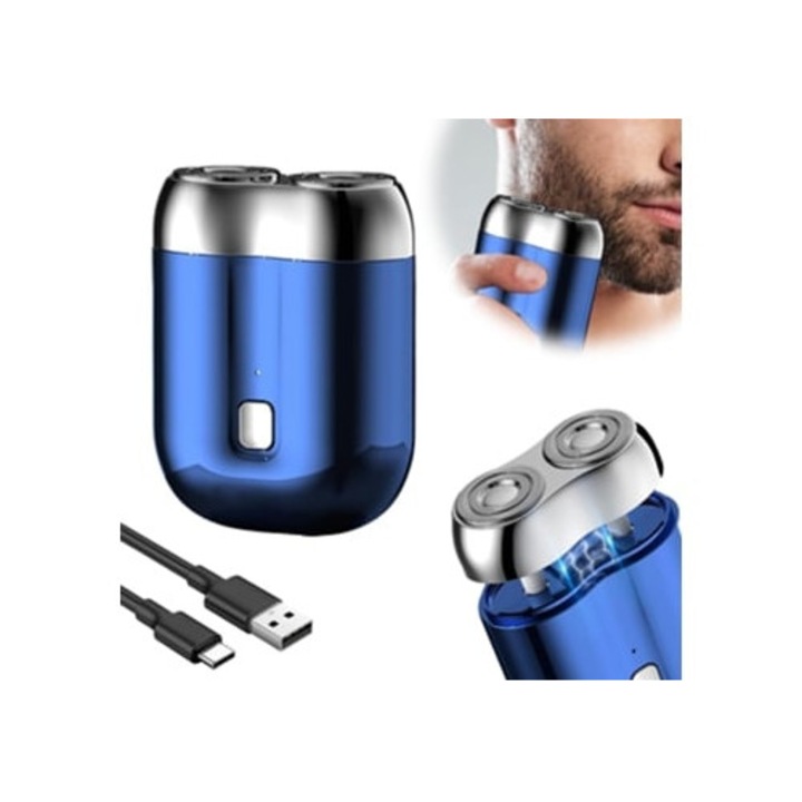 Aparat de ras electric, Mini, Compact, Reincarcabil USB, Albastru