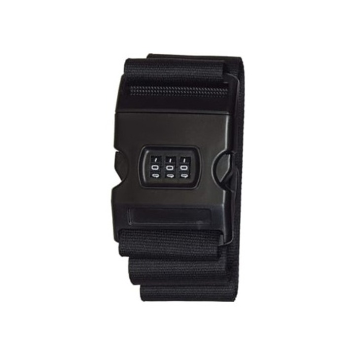 Curea de bagaj personalizata 180x5cm brodata pana la 35 litere, neagra cu lacat, set 1 bucata