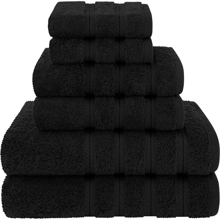 Set prosoape premium 3 piese, 2 prosoape de baie 70x140cm, 2 prosoape de maini 34x72cm, 2 prosoape de fata 34x34cm, bumbac turcesc, negru
