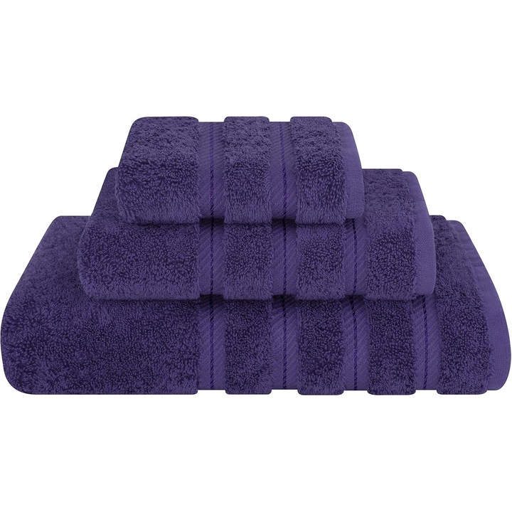 Set prosoape turcesti premium 3 piese, 70x140cm, 34x72cm, 34x34cm, bumbac 450 GSM, mov