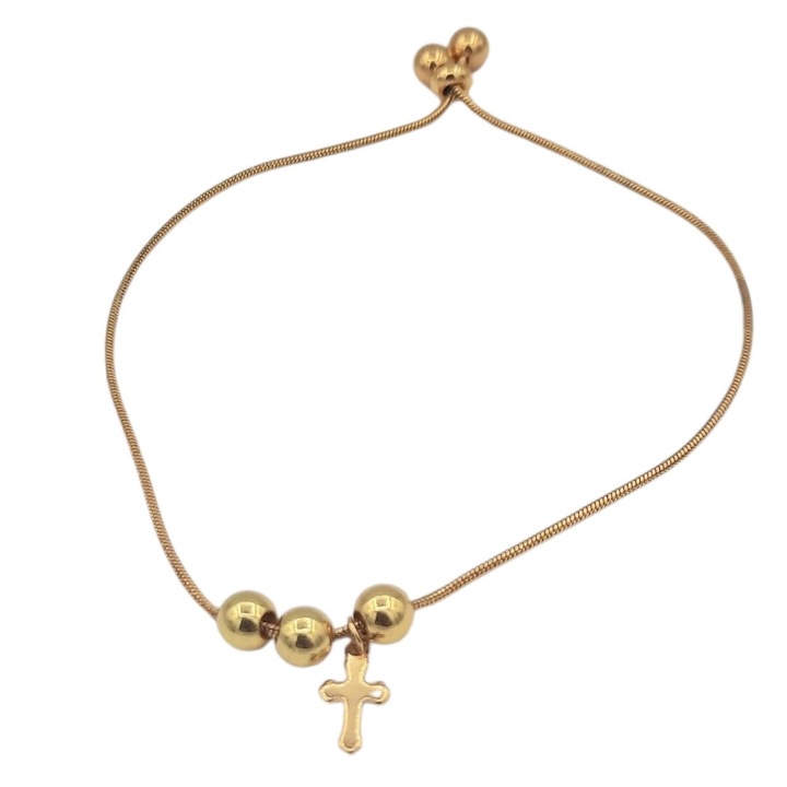 Bratara reglabila de Inox aurie cu cruciulita Cristiana