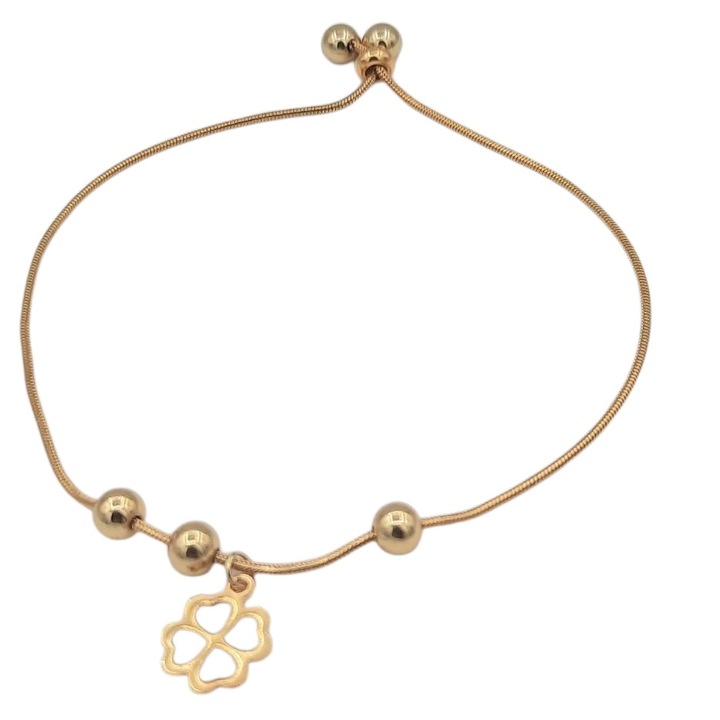 Bratara reglabila de Inox aurie cu trifoi cu patru foi Deea