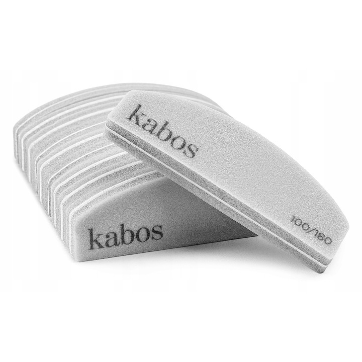 Set 10 pile de unghii polisher, Half-Moon, Kabos, 100/180, fata dubla, ergonomice, strat teflonat