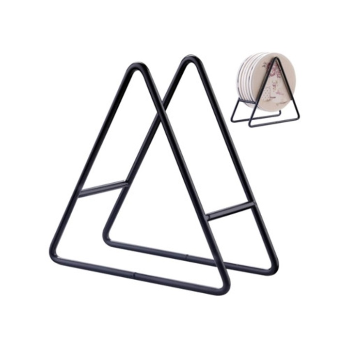 Háromszögletű csészetartó készlet, fém, fekete