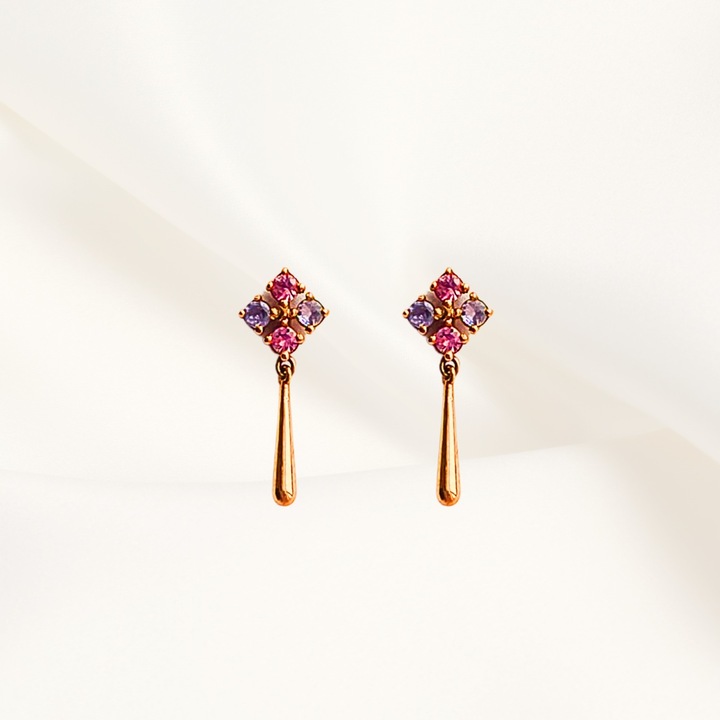 Cercei Aur Roz 14 K cu Safire Roz "Princess Tears"