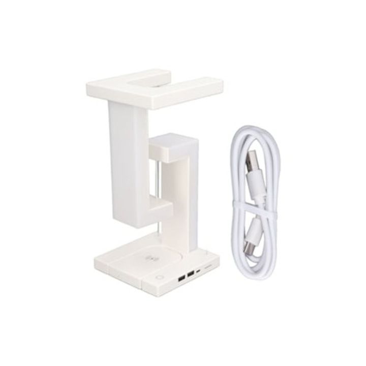Veioza magnetica cu levitatie, lampa de birou LED cu suport pentru telefon, alb