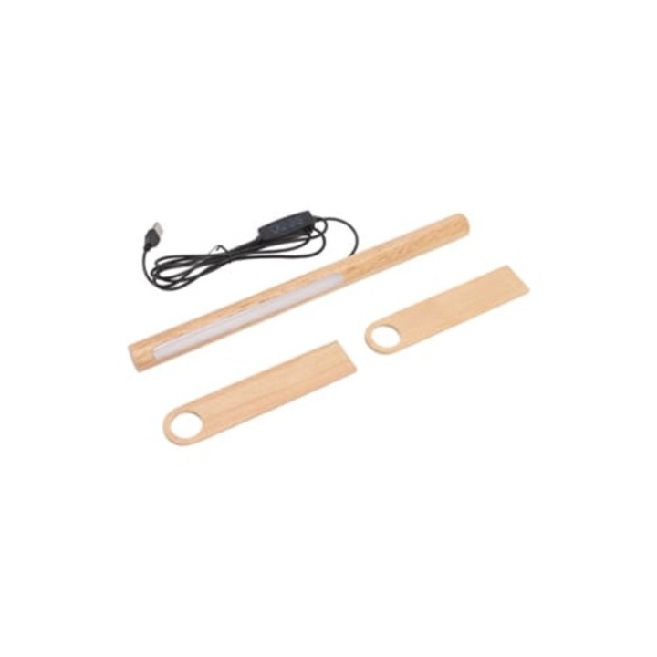 Veioza din lemn nordic cu USB, dimmer continuu, 3 niveluri de temperatura a culorii, lampa de birou